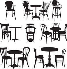 Black silhouette furniture set chair and Tables
