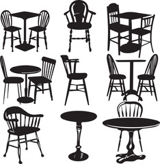 Black silhouette furniture set chair and Tables