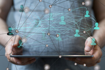 Global network. Blockchain. 3D illustration. Neural networks and artificial intelligence. Abstract