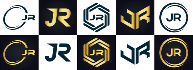 JR logo. J R design. White JR letter. JR, J R letter logo design. J R letter logo design in FIVE, FOUR, THREE, style. letter logo set in one artboard. J R letter logo vector design.