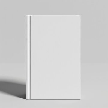 A blank mockup of a hardcover book with a plain white cover, no images or text, for custom book designs