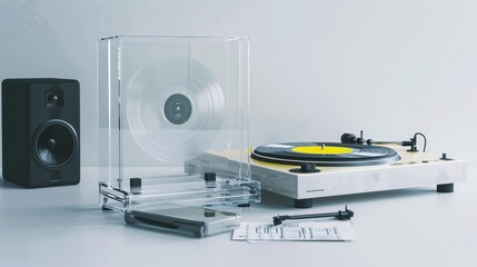 Obraz premium A clear vinyl record player sat on top of the table generated by AI