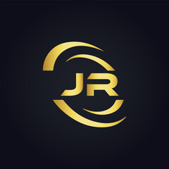 Obraz premium JR logo. J R design. White JR letter. JR, J R letter logo design. J R letter logo design in FIVE, FOUR, THREE, style. letter logo set in one artboard. J R letter logo vector design.