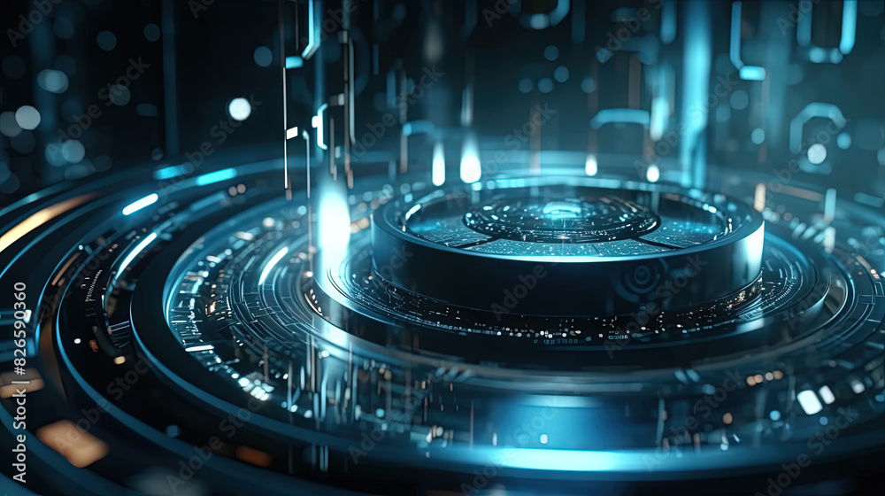 Aufkleber Technology abstract background with hud styled round interface elements in neon tech light.