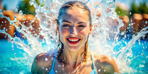Young Woman Enjoying Sunshine and Splashes