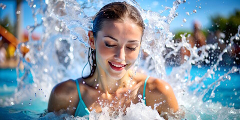Young Woman Enjoying Sunshine and Splashes