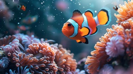 Captivating Clownfish Embraced by Vibrant Anemones Showcasing the Intricate Wonders of the Underwater Realm