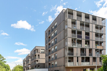 Residential area with ecological and sustainable green residential buildings, low-energy houses...