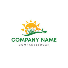 Sun grass logo design, vector logo design, illustration 