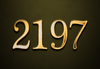 Old gold effect of 2197 number with 3D glossy style Mockup.