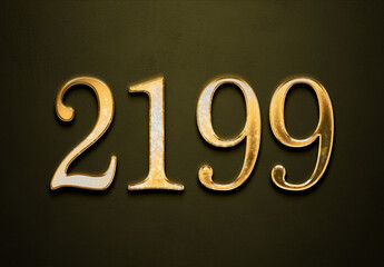 Old gold effect of 2199 number with 3D glossy style Mockup.