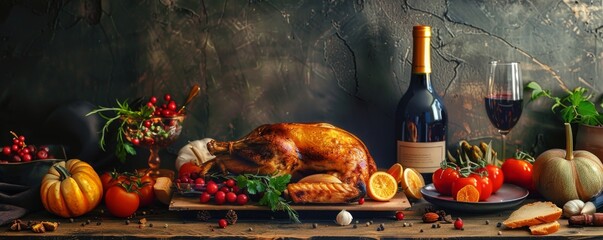 Paint a serene and harmonious still life capturing the beauty of a balanced meal spread out on a wooden table, blending warm tones and crisp textures in an oil painting style