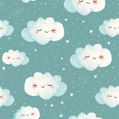 Whimsical cloud pattern with soft, fluffy shapes, suitable for dreamy and playful projects