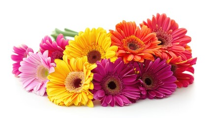 Isolated colorful gerbera flowers bouquet on a white background