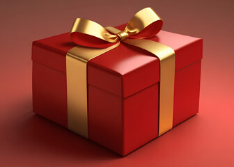 Obraz premium Abstract Realstic Red Gift box with a Blod Bow with some Red Heat Background