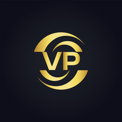 Obraz premium VP logo. V P design. White VP letter. VP, V P letter logo design. V P letter logo design in FIVE, FOUR, THREE, style. letter logo set in one artboard. V P letter logo vector design.