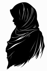 Elegant Silhouette of Arab Woman Wearing Hijab, Side Profile Portrait for Branding Design