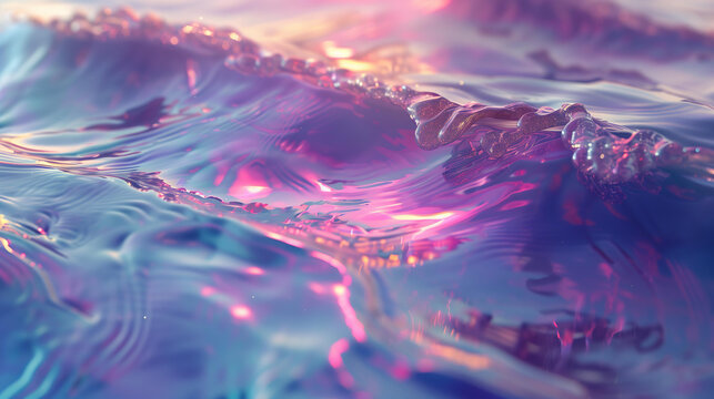 abstract iridescent water surface texture, close up, wallpaper. Surreal art, aquatic pattern