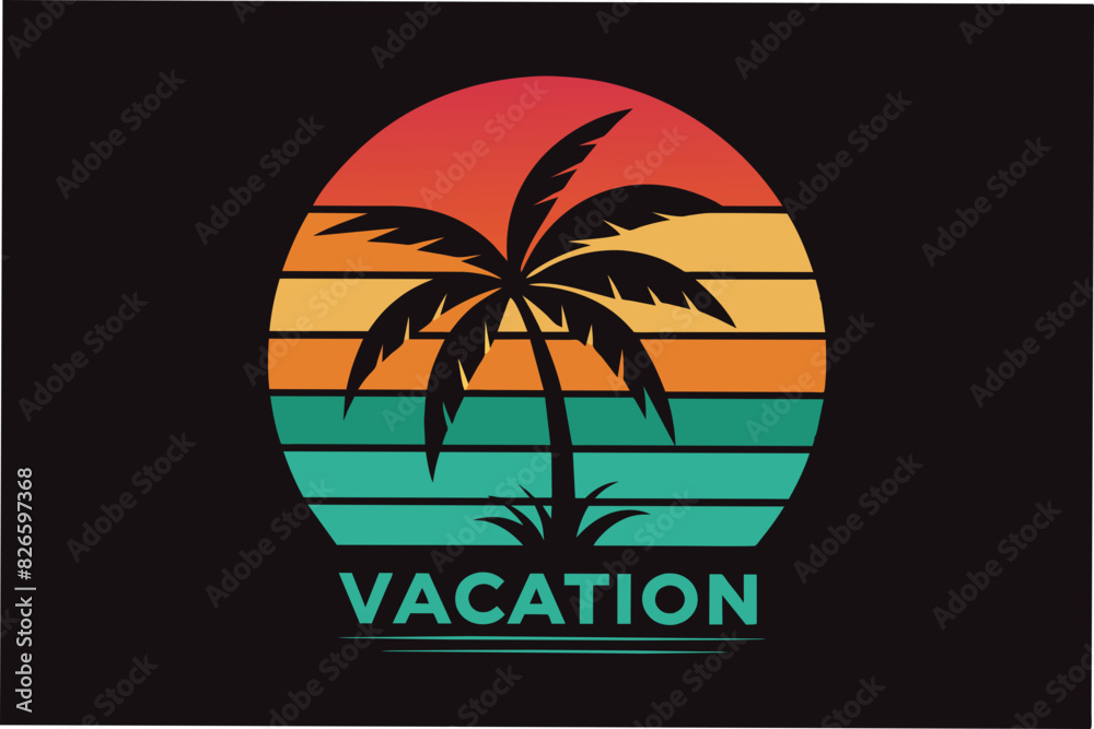 Wall mural summer vibes in vacation retro t-shirt design vector illustration