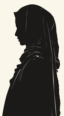 Elegant Silhouette of Arab Woman Wearing Hijab, Side Profile Portrait for Branding Design