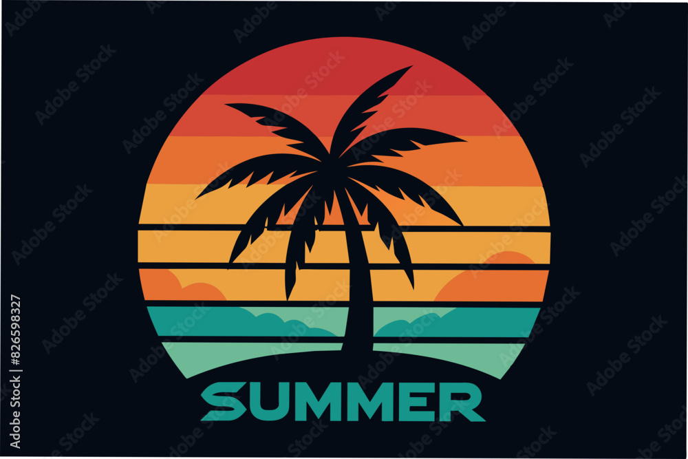 Wall mural summer vibes with palm tree t-shirt design