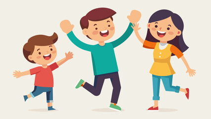 Fototapeta premium Excited squeals and highfives can be heard as the youngest member of the family finally beats their older sibling in a friendly race.. Vector illustration