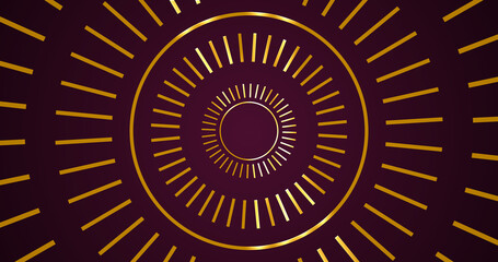 Historical gold circular ornamental design moving bg. Round elegant luxury premium class rings bg. Precious shiny jewelry design twinkle sparks on rims ethereal smooth creative overlay. Minimal bg.