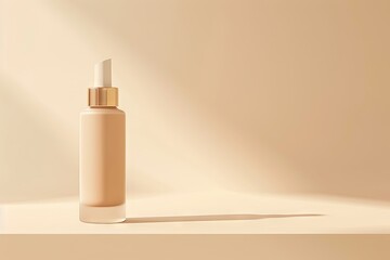 Stylish mock-up of a makeup primer bottle set against a light tan gradient backdrop. The bottle's refined design and subtle branding are accentuated by the gentle gradient, creating a sophisticated