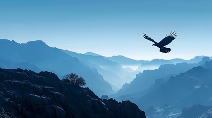 Majestic Eagle Soaring Over Rugged Mountain Landscape with Dramatic Skies and Natural Serenity