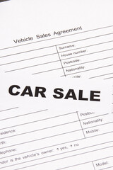 Inscription car sale and vehicle sales agreement. Sales or purchases new or used vehicle