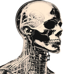 Skulls and man grunge effect, halftone, monochrome. To make collages, pulp and punk posters....
