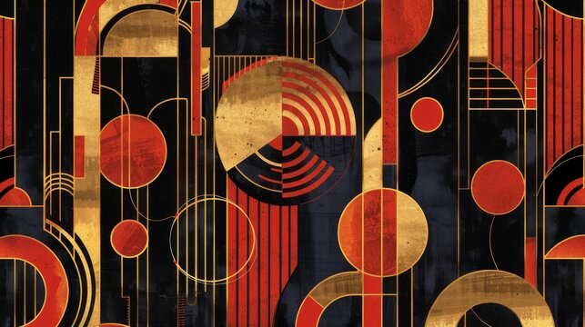 Art deco pattern with geometric shapes and gold accents