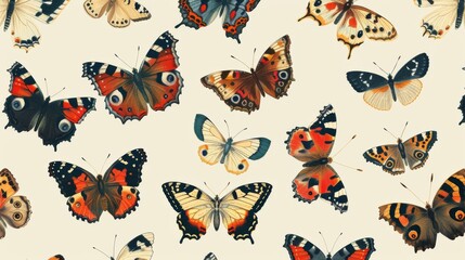 Obraz premium Butterfly pattern with various species on a light background