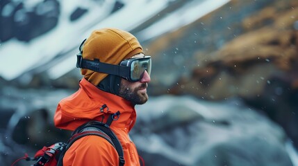Obraz premium Adventurous Mountaineer Braving the Snowy Peaks on a Challenging Expedition