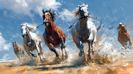 Illustrate the electrifying speed of horses in a high-stakes competition