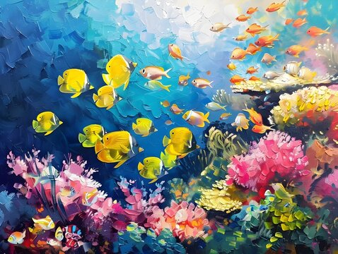 Vibrant Underwater Coral Reef Teeming with Colorful Tropical Fish in a Biodiverse Marine Ecosystem