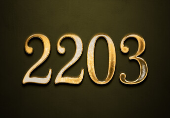 Old gold effect of 2203 number with 3D glossy style Mockup.