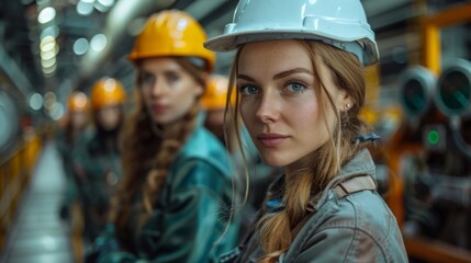 Female industrial engineer wearing a white helmet