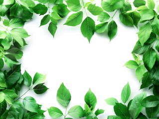 A green leafy frame with a white background