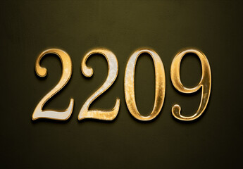 Old gold effect of 2209 number with 3D glossy style Mockup.