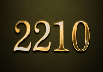 Old gold effect of 2210 number with 3D glossy style Mockup.