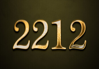 Old gold effect of 2212 number with 3D glossy style Mockup.