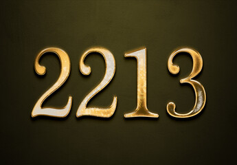 Old gold effect of 2213 number with 3D glossy style Mockup.