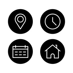 Time, date, house and address concept editable sweep outline icon set isolated on white background flat vector illustration.