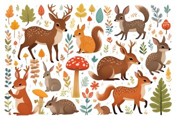 Seamless pattern with cute foxes with autumn leaves. Hand-drawn childish background with wild animals in the forest. Endless kid's texture for apparel, textiles, and prints. vector illustration