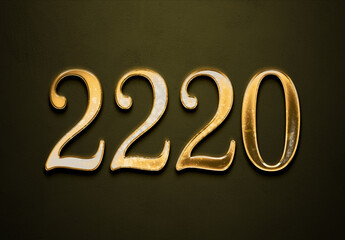 Old gold effect of 2220 number with 3D glossy style Mockup.