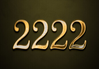 Old gold effect of 2222 number with 3D glossy style Mockup.
