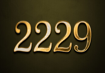 Old gold effect of 2229 number with 3D glossy style Mockup.