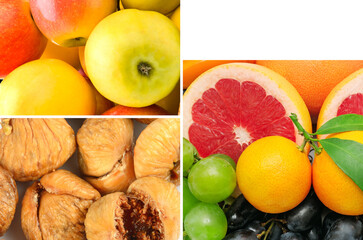 Set of fruits and dried fruits. Collage. free space for text.