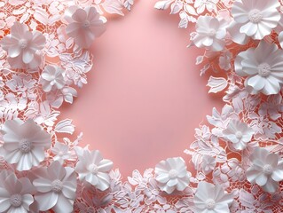 Delicate Lace Frame with Soft Pastel Colors on Light Pink Background Ideal for Wedding Invitations or Romantic Designs